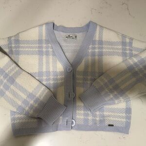 Hollister Blue and Cream Plaid Sweater